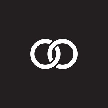 Initial lowercase letter oo, overlapping circle interlock logo, white color on black background
