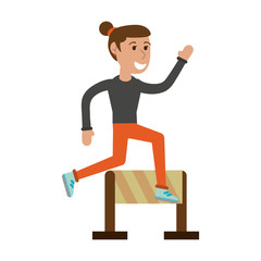 Woman jumping a barrier cartoon