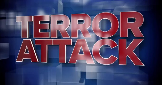 A red and blue dynamic 3D Terror Attack title page background animation.  	