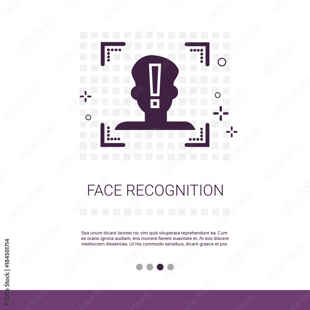 Poster face scan system recognition biometric identification concept web banner with copy space vector illu