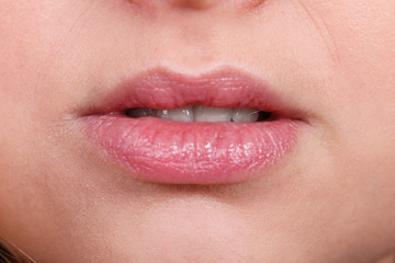 Closeup of woman lips without makeup