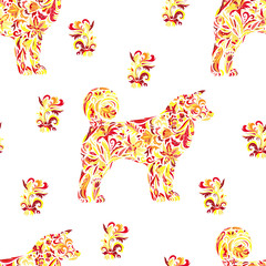 Seamless pattern with dogs on zentangle style. Chinese New Year Symbol, 2018 Year of Dog background. Vector.