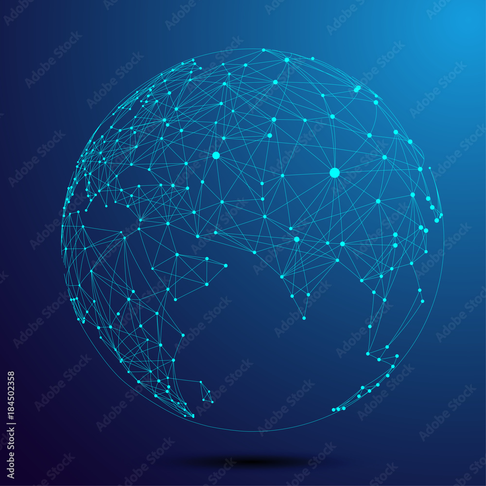 Wall mural point and line composed world map,representing the global,global network connection,international me