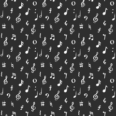 Music note seamless pattern vector illustration. Hand drawn sketched doodle music notes symbols