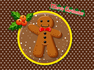 Merry Christmas cute cartoon Gingerbread man cookies on a colorful background. Happy New Year and decoration element