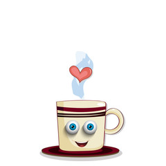 Vector illustration of cute steaming brown cup with striped  pattern
