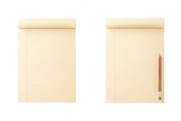 set of yellow note with pencil isolated on the white background.