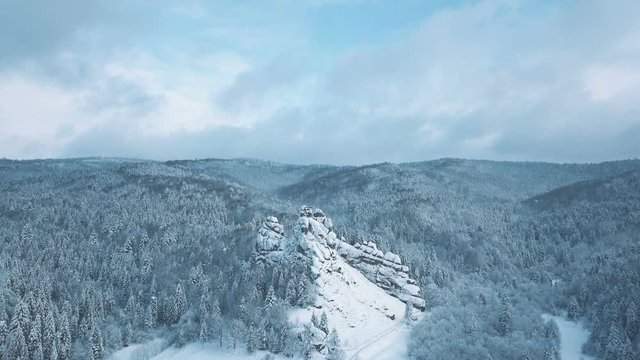 Winter in Carpathian Mountains. High-altitude aerial shot.