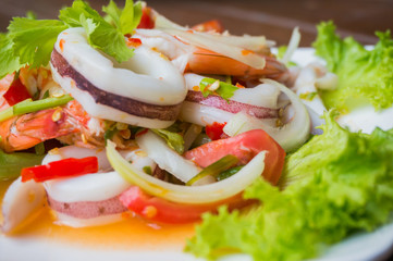 thai cooking, thai style spicy salad, thai food, local food, selective focus,
