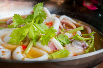 thai cooking, thai style spicy soup, thai food, local food, selective focus,