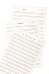 music sheet paper isolated on the white background.