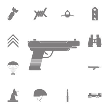 Pistol Gun Icon. Set of military elements icon. Quality graphic design collection army icons for websites, web design, mobile app