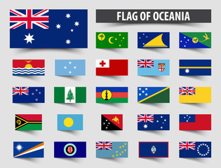 Set of official flags of Oceania . Floating flag design