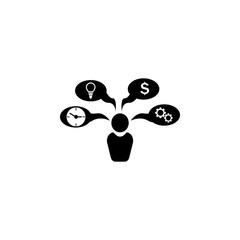 Business dilemma. Businessman looking at the rotating business icon