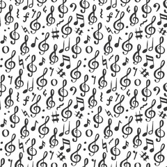 Music note seamless pattern vector illustration. Hand drawn sketched doodle music notes symbols