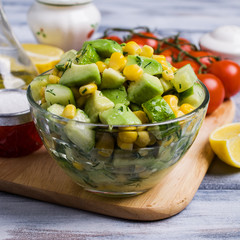 Portion salad with raw vegetables