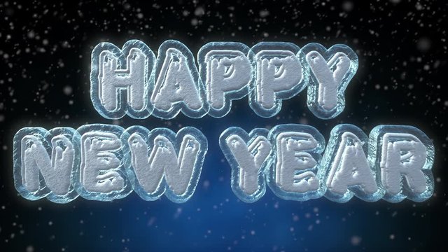 Happy New Year 3D Text Looping Animation, Frozen Ice Text Effect With Snow Falling - 4K Resolution Ultra HD
