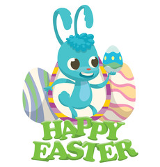Vector Easter card with big colorful Easter eggs, green words 