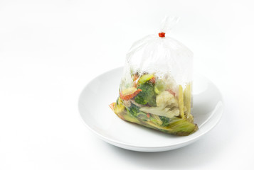 Thai food stired fried mix vegetables in plastic bag