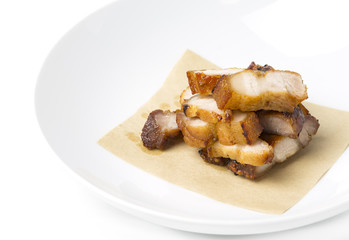 Deep frien streaky pork on absorb paper