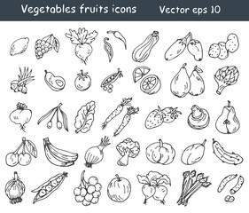 Vegetables fruits icons set. Vector eps 10.