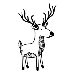 deer cartoon with long horns in black sections silhouette vector illustration
