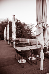 Dining table on city terrace