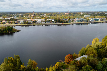 Fototapeta na wymiar aerial view of urban area in latvia in autumn