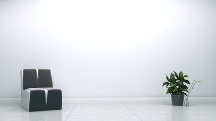 Empty room interior with chair and plants on white background. 3D rendering