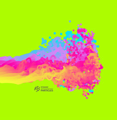 Array with dynamic emitted particles. Water splash imitation. Abstract background. Vector illustration.