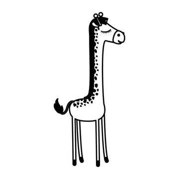 female giraffe cartoon with closed eyes expression in black sections silhouette vector illustration