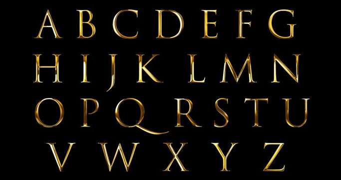 vintage font yellow gold metallic alphabet letters word text series symbol sign on black background, concept of golden luxury alphabet decoration text