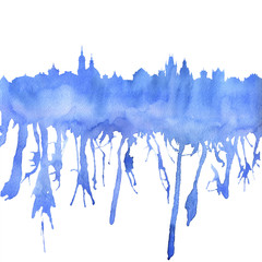 water color silhouette of european city