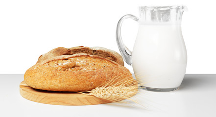 Bread and milk on the table
