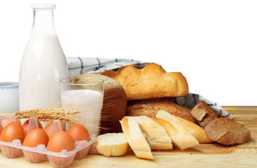 Bread and milk on the table