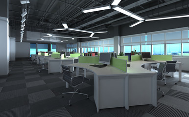 3D Illustration the modern office interior design