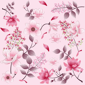 beautiful vintage flower pattern on pink background