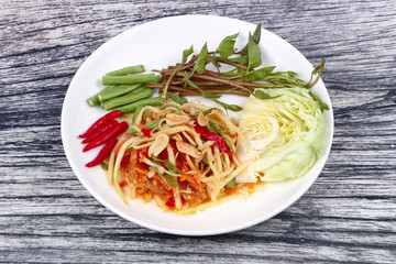 Spicy papaya salad with mixed vegetable  for Chinese vegetable festival .
