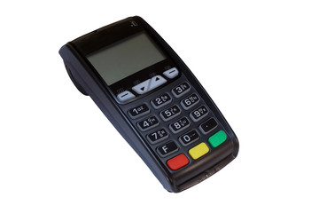 Payment terminal isolated. Modern bank terminal.