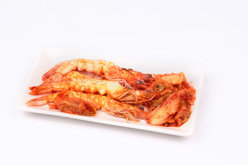 Korean food,Fried Baechu Kimchi with prawn.