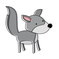 wolf cartoon in watercolor silhouette with thin contour vector illustration