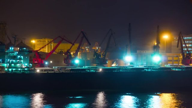 night illuminated shenzhen city working port industrial bay panorama 4k timelapse china
