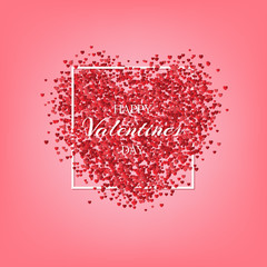 Happy Valentine's Day greeting card template. Vector red hearts and Happy Valentine's Day text on pink background.
