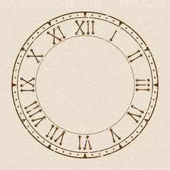 Clock face. Blank clock with roman numerals on beige background