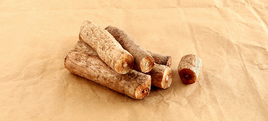 Swallowroot, which is said to have, excellent medicinal qualities, on a crumpled brown paper background.