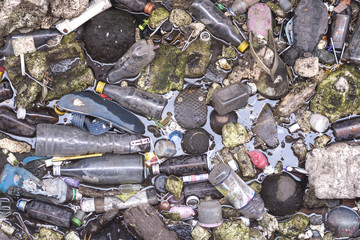 Bangkok - Feburay 15: Plastic rubbish paper foam garbage pollution in river photo showing pollution in city on Feburay 15, 2015 in Bangkok Thailand.