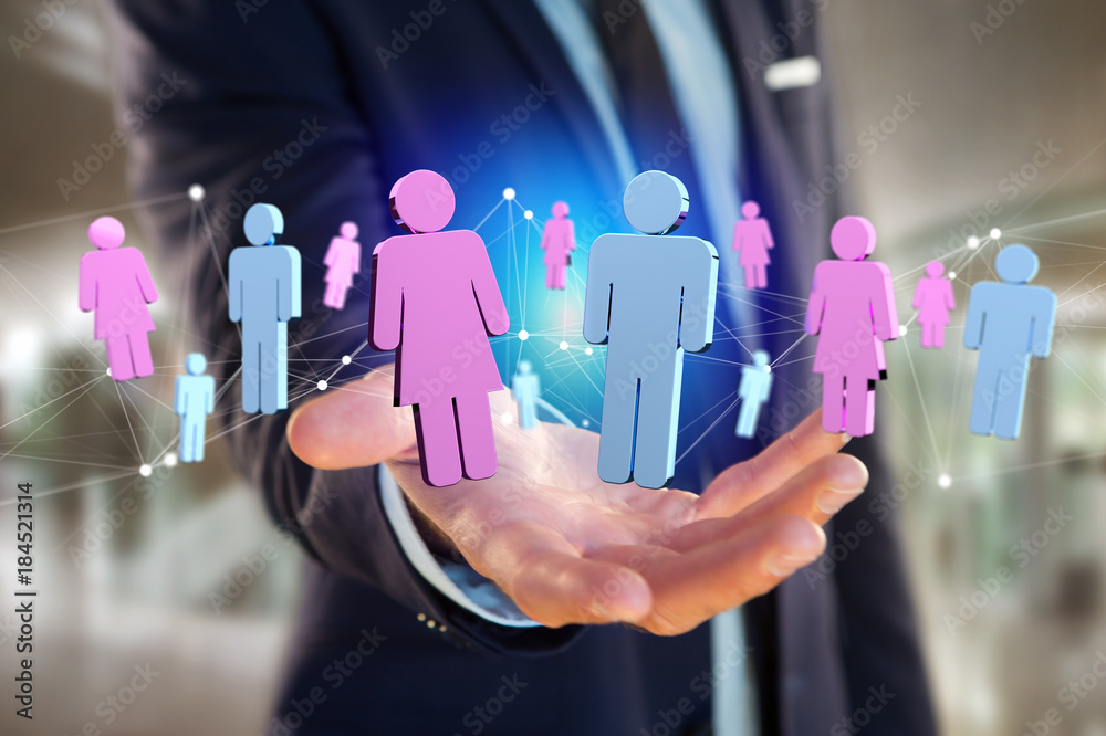 Fototapete couple of a man and a woman meeting on the internet - 3d rendering