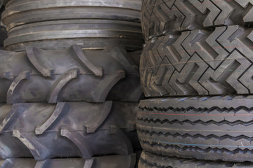 Tire rubber products , Group of tires at tire store.