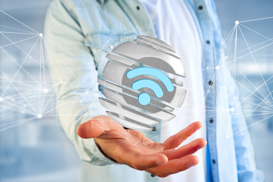 Wifi symbol displayed in a sliced sphere - 3d rendering