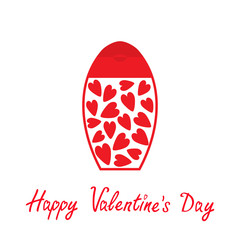 Valentines day symbol. Love card. Tube of cream with hearts inside. Body lotion. Bottle dispenser. Red line art packaging. Isolated. White background. Flat design